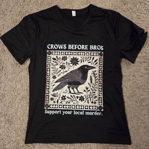Black Graphic Tee with Crow Design